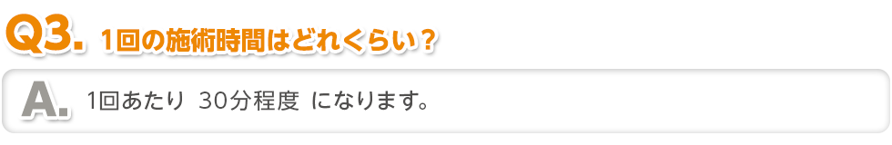 〈Q3.1回の施術時間はどれくらい？〉1回あたり30分程度になります。